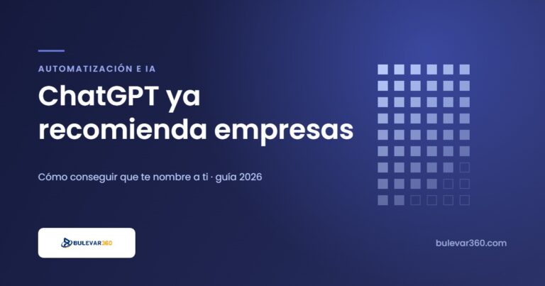 Aparecer en ChatGPT como empresa: retícula de cuadros casi completa sobre fondo azul con el titular ChatGPT ya recomienda empresas