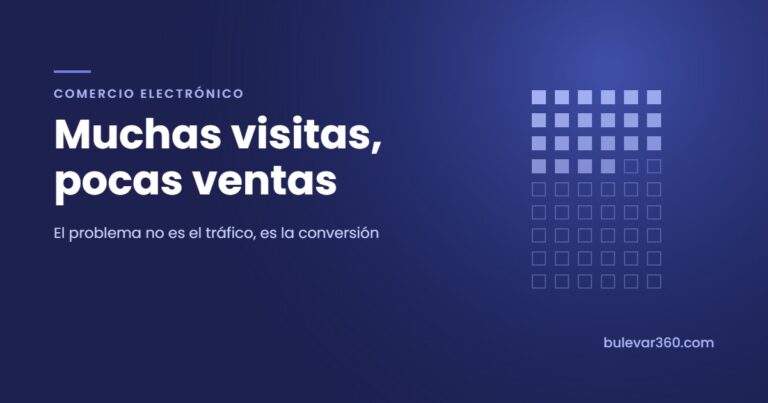 Muchas visitas, pocas ventas: retícula de cuadros sobre fondo azul, el problema no es el tráfico sino la conversión