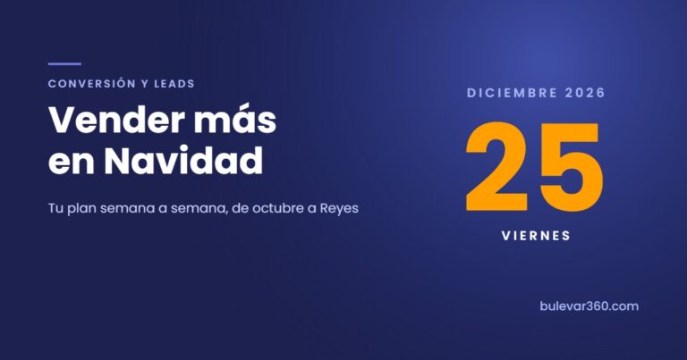 Vender más en Navidad: viernes 25 de diciembre de 2026 en grande sobre fondo azul, plan de campaña de octubre a Reyes