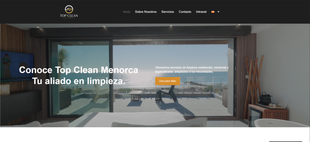 Web de Top Clean, empresa de limpieza en Menorca, rediseñada por Bulevar360