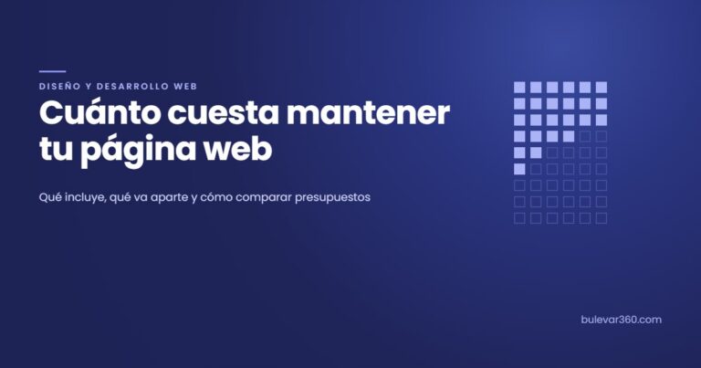Mantenimiento página web: cuánto cuesta, qué incluye y qué va aparte. Portada del artículo sobre fondo azul